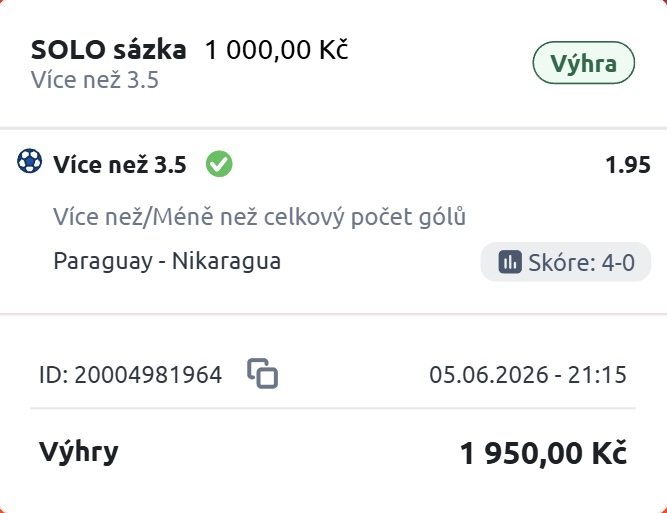 Originální tiket Betano, Vyhraný tiket Betano 1