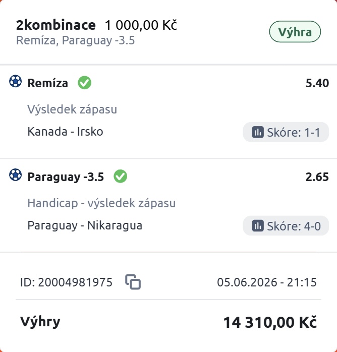 Originální tiket Betano, Vyhraný tiket Betano 2